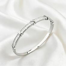 1pc 18K Gold Plated Copper Crystal White Diamond X-Shape Clasp Bracelet, Elegant & Simple, Versatile Daily Accessory