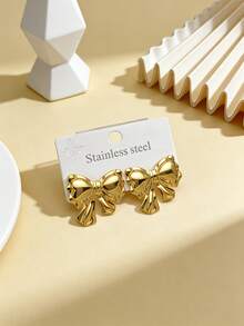 不锈钢镀金耳钉，蝴蝶结耳钉，低过敏性，不含镍，花朵造型耳钉，厚款女士镀金耳钉，时尚宣言几何纹理轻盈防过敏耳钉，复古珠宝舞会礼物，女士耳钉，时尚厚重独特吊坠耳钉，女士镀金耳环套装，精致镀金吊坠耳钉，防过敏耳钉，时尚珠宝，女士礼物 - 彩色 - 查看 1