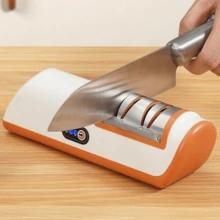Afilador de cuchillos eléctrico, piedra de afilar de cocina, afilador multifuncional. Recargable por USB, dos velocidades, funcionamiento automático, diseño portátil y mini. Ideal para el mantenimiento diario y un afilado rápido y eficiente de cuchillos de cocina. - Naranja - Ver 7