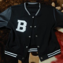 Women's Bomber Jacket Schoolgirl Blogger Winter Blouse Female Sweatshirt Elegant Leatherette Sleeve - 黑色 - 查看 6