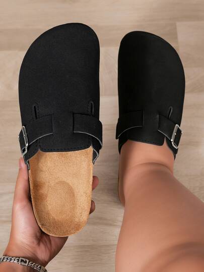 Wide Fit Men's Slip-On Deer Leather Slippers, Thick PVC Sole With Arch Support - Non-Slip Indoor/Outdoor House Shoes With Cushioned Insole And Arch Support