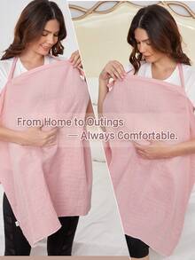 1pc Oeko-Tex Certified Pink Breathable Soft Nursing Top For Moms, Suitable For Spring/Summer, Multi-Functional As Car Seat Canopy, Nursing Cover, Stroller Sun Shade