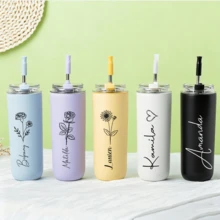 个性化度假保温杯，定制姓名保温杯，生日鲜花激光雕刻不锈钢保温杯，伴娘邀请礼物，单身派对个性化保温杯，女孩礼物，带吸管保温杯，单身派对保温杯，婚礼派对礼物，伴娘邀请礼物，伴娘礼物，雕刻保温杯，度假保温杯，圣诞礼物，首字母保温杯，生日礼物，节日日历，永恒的爱 - 多色-彩色不銹鋼吸管杯 - 查看 4