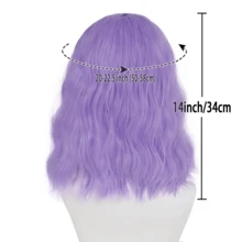 BARSDAR 14 Inch Light Purple Short Bob Lavender Lilac Wigs With Bangs For Women Loose Wavy Lilac Wig Curly Shoulder Length Synthetic Cosplay Lavender Wig For Girl Colorful Halloween Costume Suitable For Daily Use And Parties - Màu tím nhạt - Xem 2
