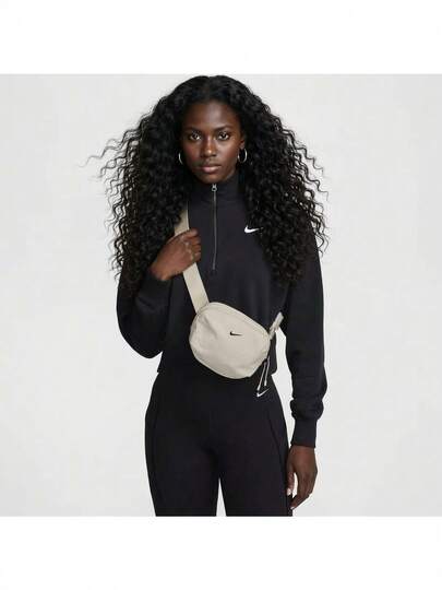  Riñonera de nailon, bolso de pecho, bolso de hombro o bandolera con cierre de cremallera y estampado de logotipo minimalista y elegante de Nike, estilo normal, unisex, estilo pareja, gris claro.