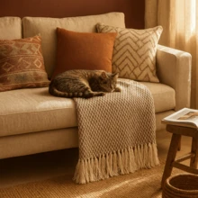 King Size Decorative Blanket – 100% Cotton Honeycomb Weave With Fringe - 2.30m X 2.40m - 巧克力棕 - 查看 8