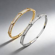 1pc 18K Gold Plated Copper Crystal White Diamond X-Shape Clasp Bracelet, Elegant & Simple, Versatile Daily Accessory
