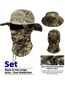 2件套男女通用遮阳帽，渔夫帽，UPF 50+ 防晒指数，带迷彩面罩，可折叠，防紫外线，适合徒步旅行、海滩垂钓、夏季度假等场合。 - 彩色 - 查看 8