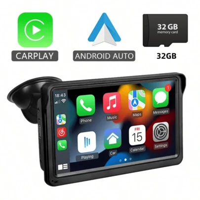 32GB TF Card, Supports CarPlay, 2026 New 2-In-1 Wireless CarPlay And Android Auto, 7-Inch Car Radio Multimedia Video Player, Supports Wireless CarPlay And Wireless Android Auto, Portable Universal Car Display With Camera
