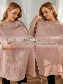 1pc Oeko-Tex Certified Crinkle Fabric Nursing Cover In Lotus Root Pink, Breathable & Soft Nursing Apron, All Season Car Seat Canopy, Multifunctional Baby Stroller Sun Shade