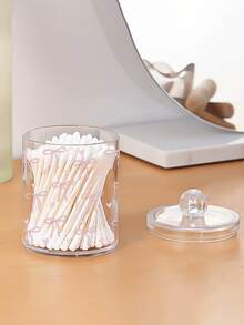 Cute Bow Print Cotton Pad Storage Box, Cotton Swab & Floss Storage Jar, Acrylic Transparent Cotton Pad Canister, Cosmetic Storage Box, Suitable For Home, Office, Desk - Multicolor - View 5