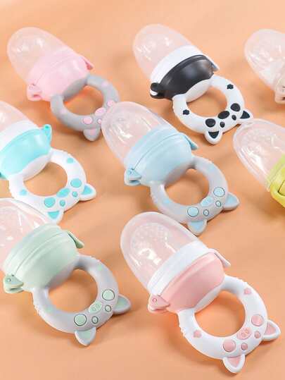 KUNT 1 件婴儿水果咬咬玩具，可爱小猪图案，彩色硅胶网袋，防噎住防窒息，神奇婴儿水果喂食器，出牙和缓解压力