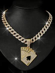 Men's Rhinestone Poker Card Pendant Necklace, Punk Hip Hop Style Chain, For Jewelry Gifts And Party - Playing Card Pendant Necklace - View 3