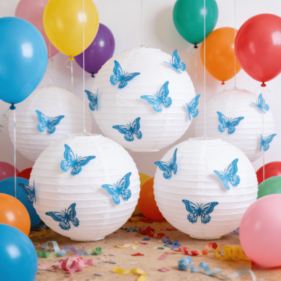 Romantic Valentine's Day Butterfly Decor Lantern | Dessert Table Decor, Dinner Table Setting For Intimate Atmosphere! Blue Butterflies Accent White Lanterns, Ideal For Engagement Party, Girlfriend's Birthday Party Romantic Decoration