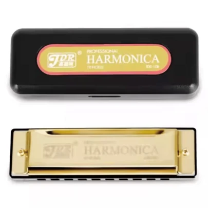  Gaita de Boca Diatônica JDR – 10 Furos 20 Vozes em Dó (C) com Estojo – Harmônica Profissional para Blues, Folk, Iniciantes e Músicos (Dourado)