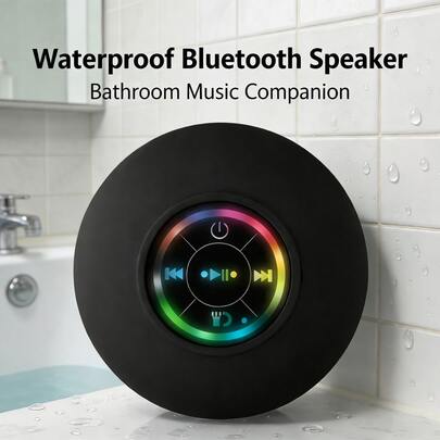 Mini Bluetooth Shower Speaker With LED Light, Portable Waterproof Design, Strong Bass, Hands-Free Speakerphone, Rechargeable Using Micro USB, Hanging Wireless Stereo For Shower, Bathroom & Home