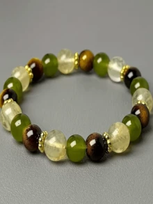 Brățară/brățară cu mărgele, lucrată manual, cu piatră naturală de ochi de tigru - mărgele multifațetate în stil boem, simbolizând bogăția și abundența, bijuterii pentru chakra puterii interioare, cadou spiritual vintage, potrivită pentru Ziua Îndrăgostiților, Ziua Mamei și alte ocazii, brățară cu mărgele, bijuterii spirituale, brățară simbolică, potrivită atât pentru bărbați, cât și pentru femei, cadou, brățară cu binecuvântare