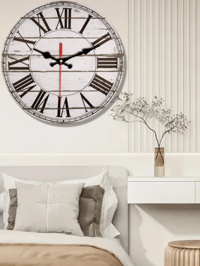 Rustic Farmhouse Antique Wall Clock - Silent White Wood 10-12 Inch Round Clock With Roman Numerals, Suitable For Living Room Decor, Battery Powered (AA Batteries Not Included), Traditional Home Decor Roman Numeral Clock, Durable Construction, Living Room Wall Clock