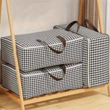 Large Capacity Houndstooth Pattern Tote Bag, Suitable For Seasonal Storage Of Quilts And Clothes - Black and White - View 8