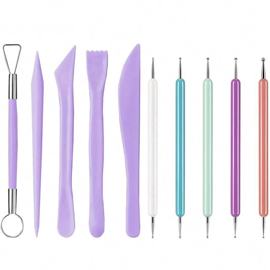 10pcs/Pack Clay Sculpting Tool Set - Easy To Use, Pottery Carving Kit With Comfortable Grip Tools, Suitable For Clay, Soft Clay And Modeling Clay, Ideal For Children And Adults - Multicolor - View 1