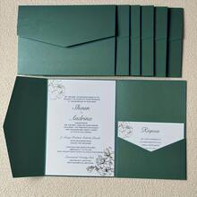 25 Three Fold Pocket Style Wedding Invitation Envelopes, Simple Invitation Envelopes For Engagement, 15th Birthday, Baptism, Etc., 5 * 7-Inch Invitation Letters, DIY Invitation Letters, Pocket Style Invitation Letters, Customized Invitation Letters, Summer Gifts, Beach Theme, Back To School Supplies, Room Decoration - Pearlescent Green - View 5