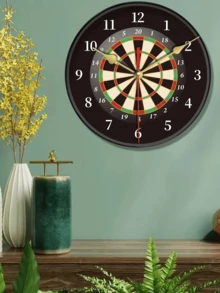 Darts Theme Round Quartz Wall Clock - Battery Powered, Silent, Analog Display, Perfect For Home, Office Or Bar Decor. Ideal Gift For Sports Fans And Great Decoration For Any Sports Bar | Darts Theme Clock | Quartz Clock, Darts Accessories - Multicolor - View 2