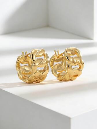 Charm-In 여성용 금도금 꼬임 체인 후프 귀걸이 - 데일리 스타일링, 파티 룩 & 데이트 나이트를 위한 스테이트먼트 주얼리, 발렌타인데이/기념일에 그녀를 위한 완벽한 선물