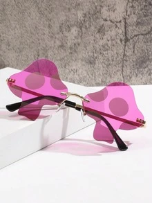 1pc Asymmetrical Mushroom/Flame Handmade Rhinestone Fashion Glasses, Y2K Streetwear Party Decor Rimless For Women, Halloween, Christmas, Dopamine Holiday Party Outfit Accessory - Multicolor - View 4
