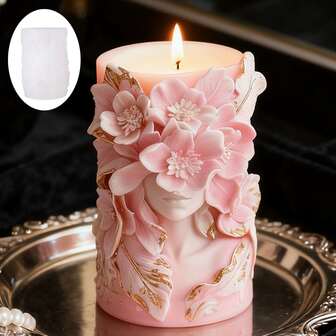 Goddess Floral Embossed Pillar Candle Mold, Wave Flower Butterfly Pillar Candle & Wax Melt Mold, Home Decor Plaster Mold