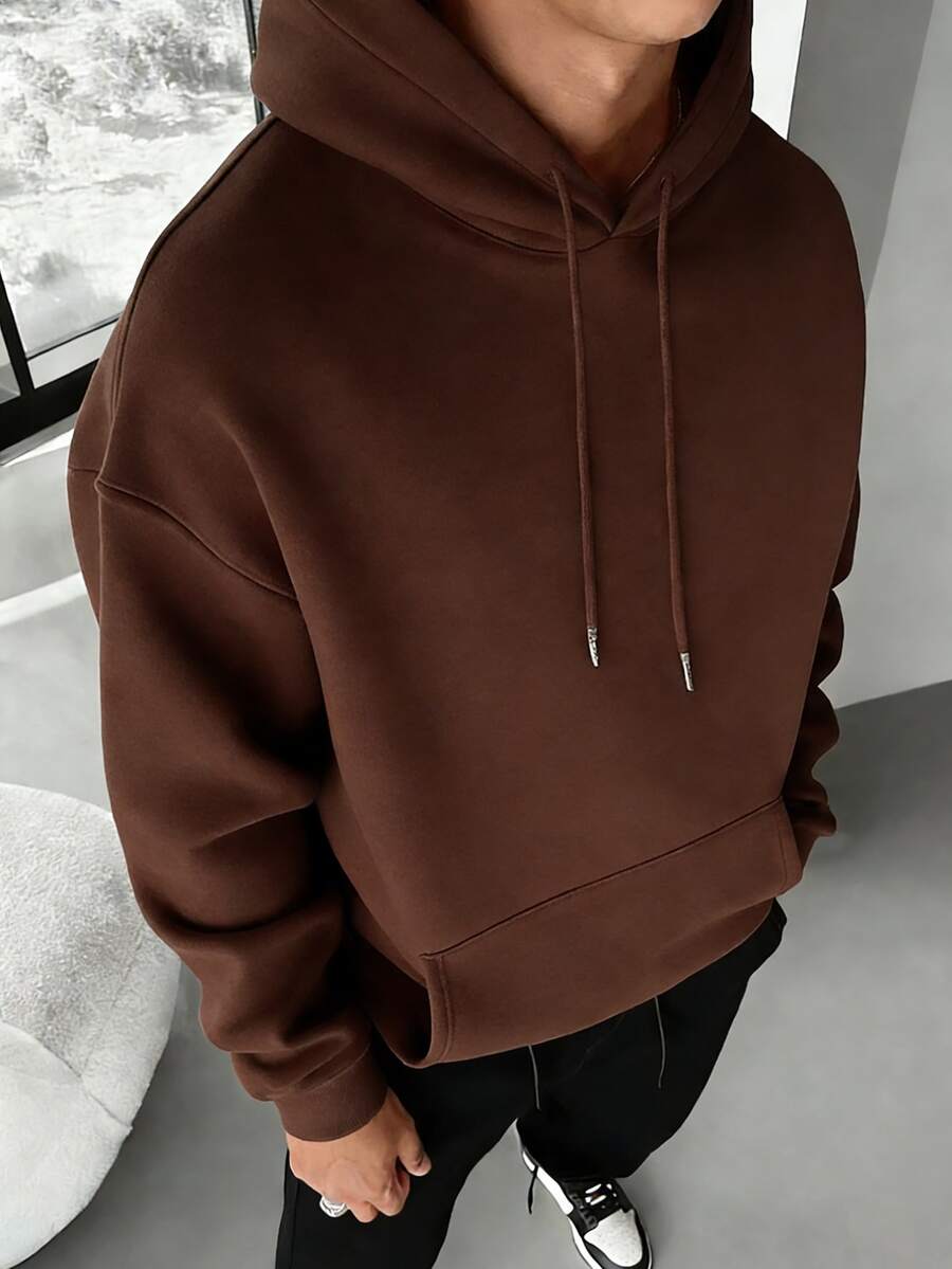 Simple Studio | 男士纯色落肩长袖抽绳口袋休闲连帽衫，秋冬季，返校季