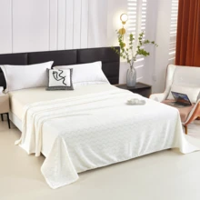 1pc Polyester Flannel Blanket, V-Shaped Metallic Thread Printing, Modern Solid Color Minimalist Style, Suitable For Warm Travel, Office, Home Decor - White - View 4