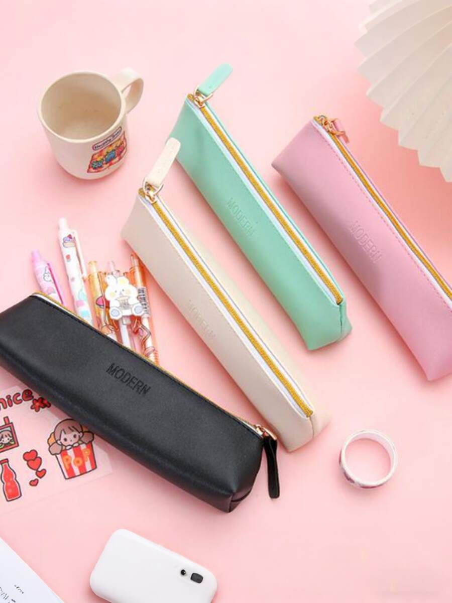 Skórzany piórnik z zamkiem błyskawicznym, organizer na artykuły papiernicze do szkoły, biura, niezbędnych artykułów szkolnych, woreczek na artykuły papiernicze na długopisy, ołówki, markery - Wielokolorowe - Zobacz 1