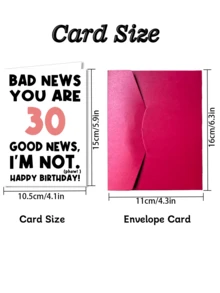 1pc Funny 30th Birthday Greeting Card - "Bad News: You're 30. Good News: I'm Not." - For Friends, Siblings, Men - Celebrate Age Milestone Card - Style 4 - View 2