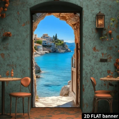 1 pièce Rideau de porte rectangulaire en arche de paysage de plage 2D plat - Couverture de porte polyvalente, convient pour la décoration de la maison, les vacances, les anniversaires et les mariages, la décoration de la chambre de plage