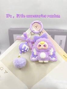 1pc Cute Cartoon 3D Flocked Keychain, Decorative Pendant Keychain, Cartoon Backpack Charm, Car Keychain, Bag Charm, Birthday Gift, Party Favor, Friend Gift, Cartoon Keychain, Small Pendant - Multicolor - View 5