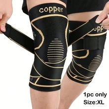 1pc Copper Knee Brace With Strap Black Compression Sleeve For Men And Women, Stability During Daily Activities. - Multicolor - View 13