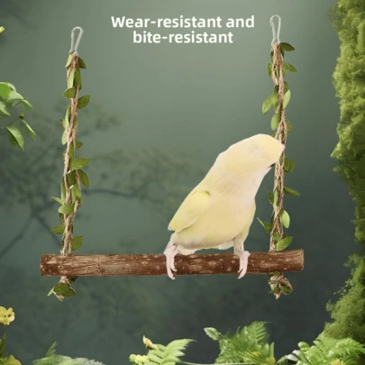 15-23cm Brinquedo de Balanço de Vime para Papagaio, Suprimentos para Gaiola de Pássaro à Prova de Arranhões e Mordidas em Madeira Sólida com Motivos de Peônia, Fênix e Leopardo, Tempo de Lazer para Alívio do Estresse