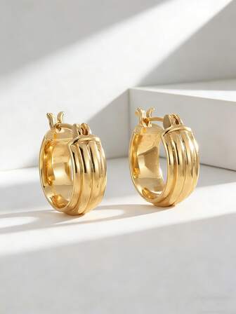 Charm-In 여성용 금도금 멀티 로우 후프 귀걸이 - 데일리 룩, 오피스 스타일 & 주말 모임을 위한 세련된 텍스처 주얼리, 추수감사절/생일에 그녀를 위한 이상적인 선물