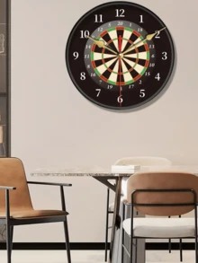 Darts Theme Round Quartz Wall Clock - Battery Powered, Silent, Analog Display, Perfect For Home, Office Or Bar Decor. Ideal Gift For Sports Fans And Great Decoration For Any Sports Bar | Darts Theme Clock | Quartz Clock, Darts Accessories - Multicolor - View 3