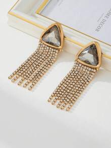 1 Đôi bông tai mặt dây chuyền bất đối xứng đính đá pha lê lấp lánh kiểu cổ điển thời trang dành cho nữ, thích hợp cho tiệc tùng, liên hoan, ngày Valentine, đám cưới. - Vàng - Xem 2