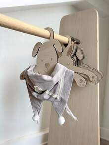 1pc Cartoon Wooden Clothes Hanger, Baby Room Hanging Clothes Rack, Baby Clothes Storage Hanger With Hooks, Drying Rack - Apricot - View 2