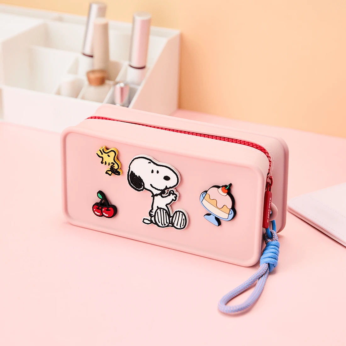Miniso Túi đựng mỹ phẩm bằng silicon hình Stitch của Disney, thiết kế dung tích lớn, sử dụng tại nhà/ngoài trời, món quà sinh nhật hoàn hảo, chất liệu silicon (1 chiếc) - Hồng - Xem 1