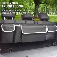 1个防水可折叠汽车后备箱收纳袋，带4个口袋，适用于SUV、卡车、MPV后座、汽车内饰配件