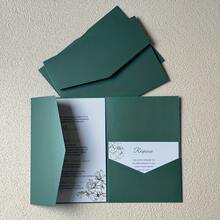25 Three Fold Pocket Style Wedding Invitation Envelopes, Simple Invitation Envelopes For Engagement, 15th Birthday, Baptism, Etc., 5 * 7-Inch Invitation Letters, DIY Invitation Letters, Pocket Style Invitation Letters, Customized Invitation Letters, Summer Gifts, Beach Theme, Back To School Supplies, Room Decoration - Pearlescent Green - View 2