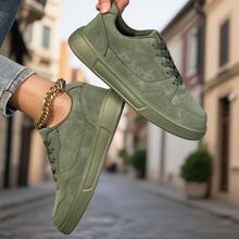 Women's Classic Retro Low-Top Sneakers - Olive Green Lace-Up Shoes, Synthetic Upper And Cushioned EVA Sole, Elegant And Comfortable, Suitable For Fitness, Running And Daily Wear - Unisex Shoes For All Seasons