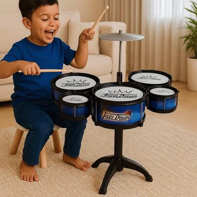 Mini Bateria Musical Infantil 5 Tambores Brinquedo Criança Menino Presente