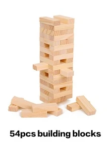 54pcs Stacking Blocks Game - Balancing Tower Party Game, Domino Wooden Blocks, Classic Wooden Building Blocks, Collapsible Tower Blocks, Ideal For Multiplayer Party And Gathering Games, Exciting Game Night