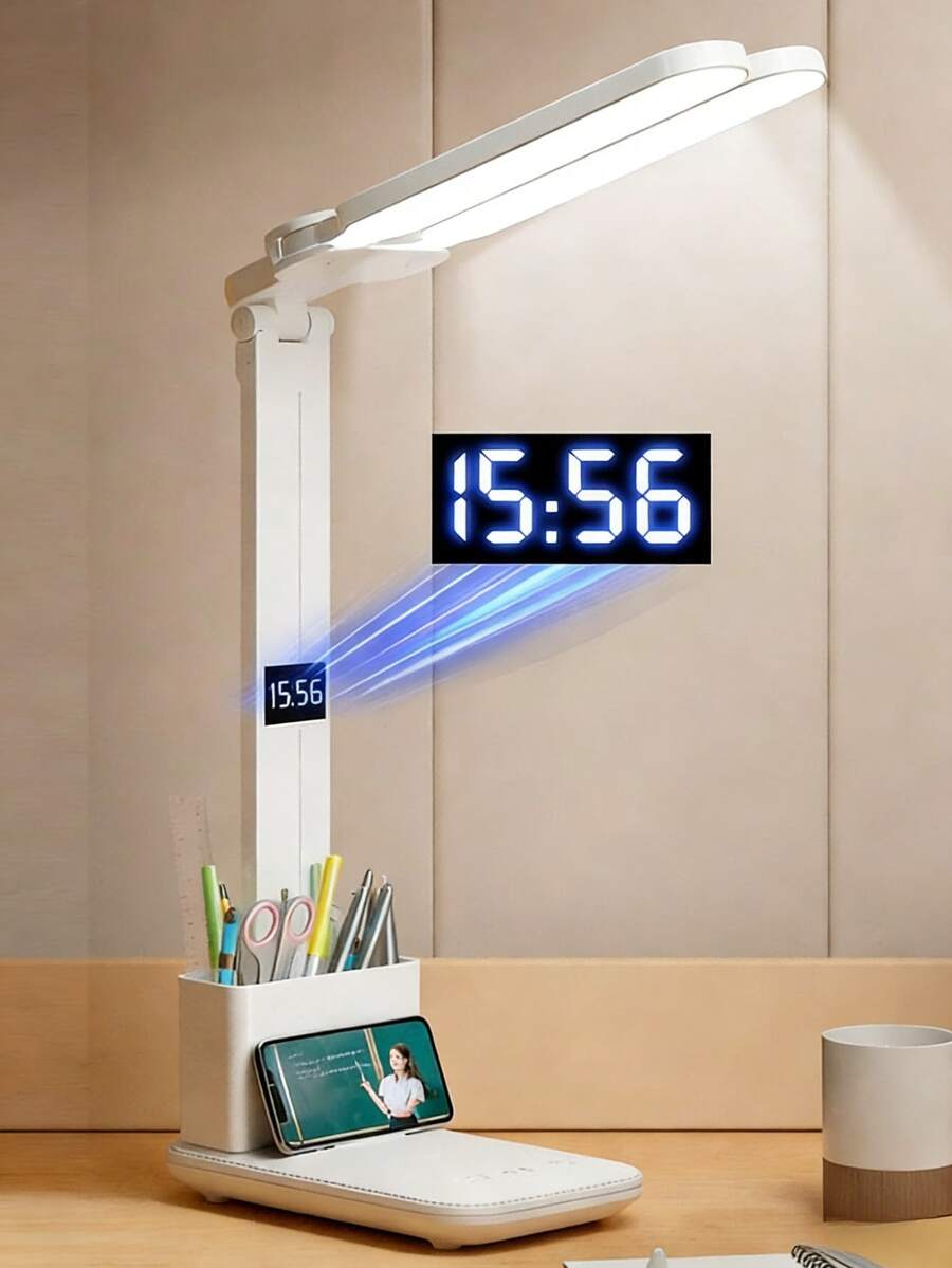 1 st. uppladdningsbar LED-skrivbordslampa, dimbar skrivbordslampa med 3 nivåer (med pennhållare och klockstativ), hopfällbar läslampa med pekskärm, ögonvänlig läslampa för barnrum, hem, kontor, sovrum - En-Storlek - Visa 1