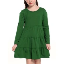 Aodiya Girls' Long Sleeve Layered Flowy Sundress, Green Mid-Length Casual Swing Dress - Green - View 3