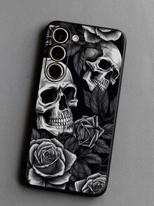 1pc Fashionable Skull Rose Soft Protective Phone Case, Compatible With Galaxy A04e/A05s/A13/A14/A15/A34/A35/A50/A52/A53/A54/S21/S22/S23/S24/S25/S25Ultra/S26/S26 PLUS/S26 ULTRA, Great Gift For Family, Friends, Loved Ones - Black - View 5